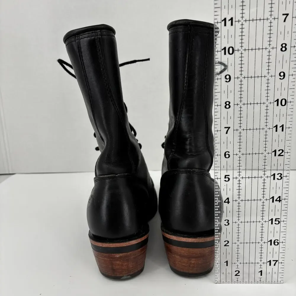 DD Tuff Roper Kiltie Lace Up Boots Mens Size 8 Black Leather Lace Up Vintage USA